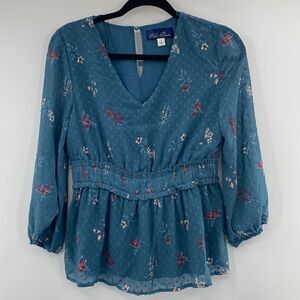 3For$20 Blue Rain Turquoise red blouse size small